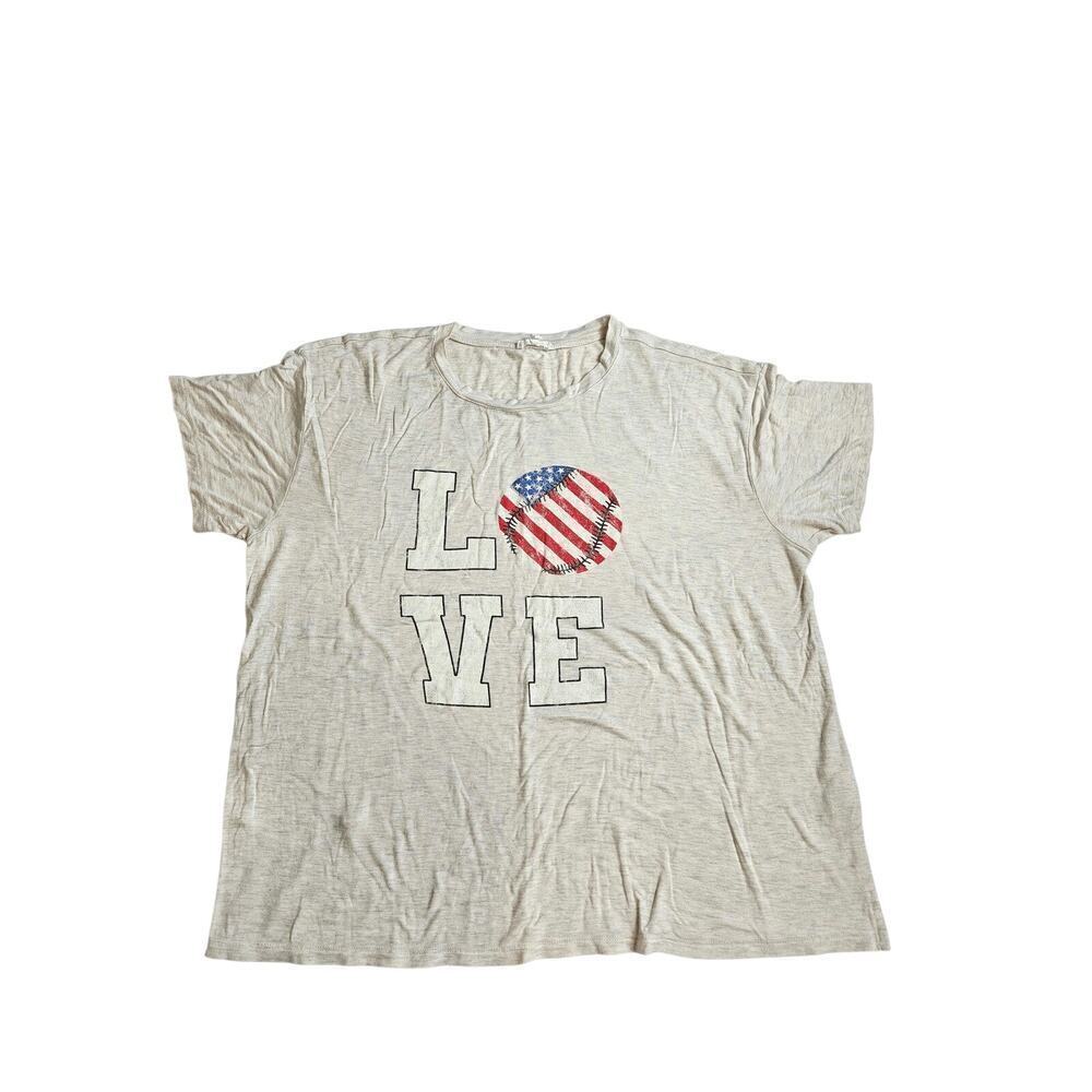Maurices Rayon Short Sleeve Graphic Tee L Cream Womens Love Baseball America
